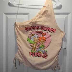 Flintstones BammBamm and Pebbles One Shoulder Tee Tank XL NWOT Retro Ruched